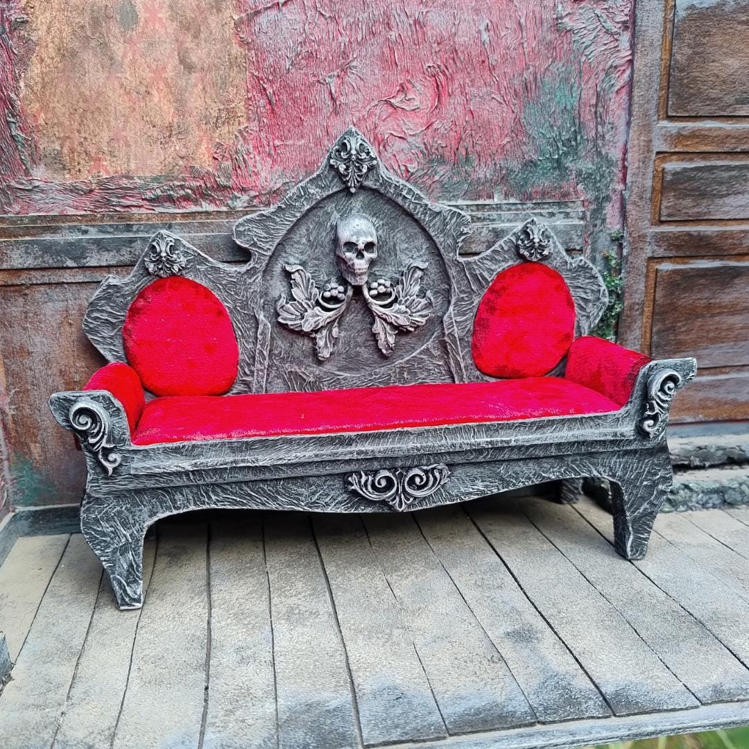 Gothic Miniature Sofa – Scary Dollhouse Furniture / Haunted