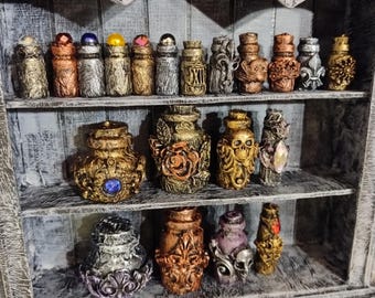 Dollhouse Miniature Witch Potion Jars: Artisan Halloween Apothecary Bottles