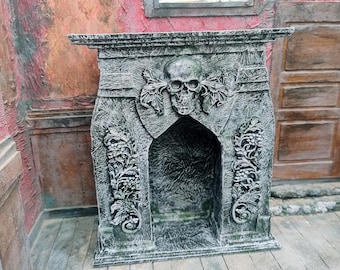 Miniature de cheminée gothique à l'échelle 1/6, manteau de maison de poupée hanté, diorama d'horreur victorien, décoration d'Halloween