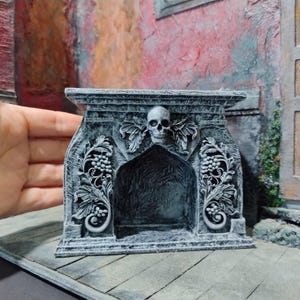 Dollhouse Fireplace Mantel - 1/12 Gothic Miniature Victorian Furniture, Haunted Halloween Miniatures, Medieval Diorama