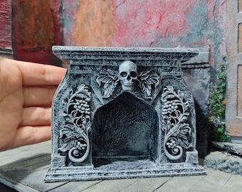 Dollhouse Fireplace Mantel - 1/12 Gothic Miniature Victorian Furniture, Haunted Halloween Miniatures, Medieval Diorama