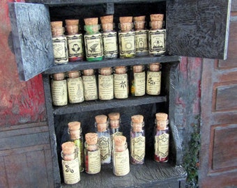 Miniature Potion Bottles: Haunted Dollhouse Apothecary, Vampire Hunter Set, Halloween Witch Miniatures