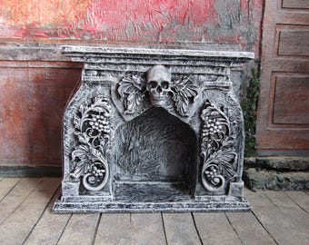 1/12 scale dollhouse fireplace mantel Gothic miniature victorian furniture Haunted doll house Halloween miniatures Medieval diorama