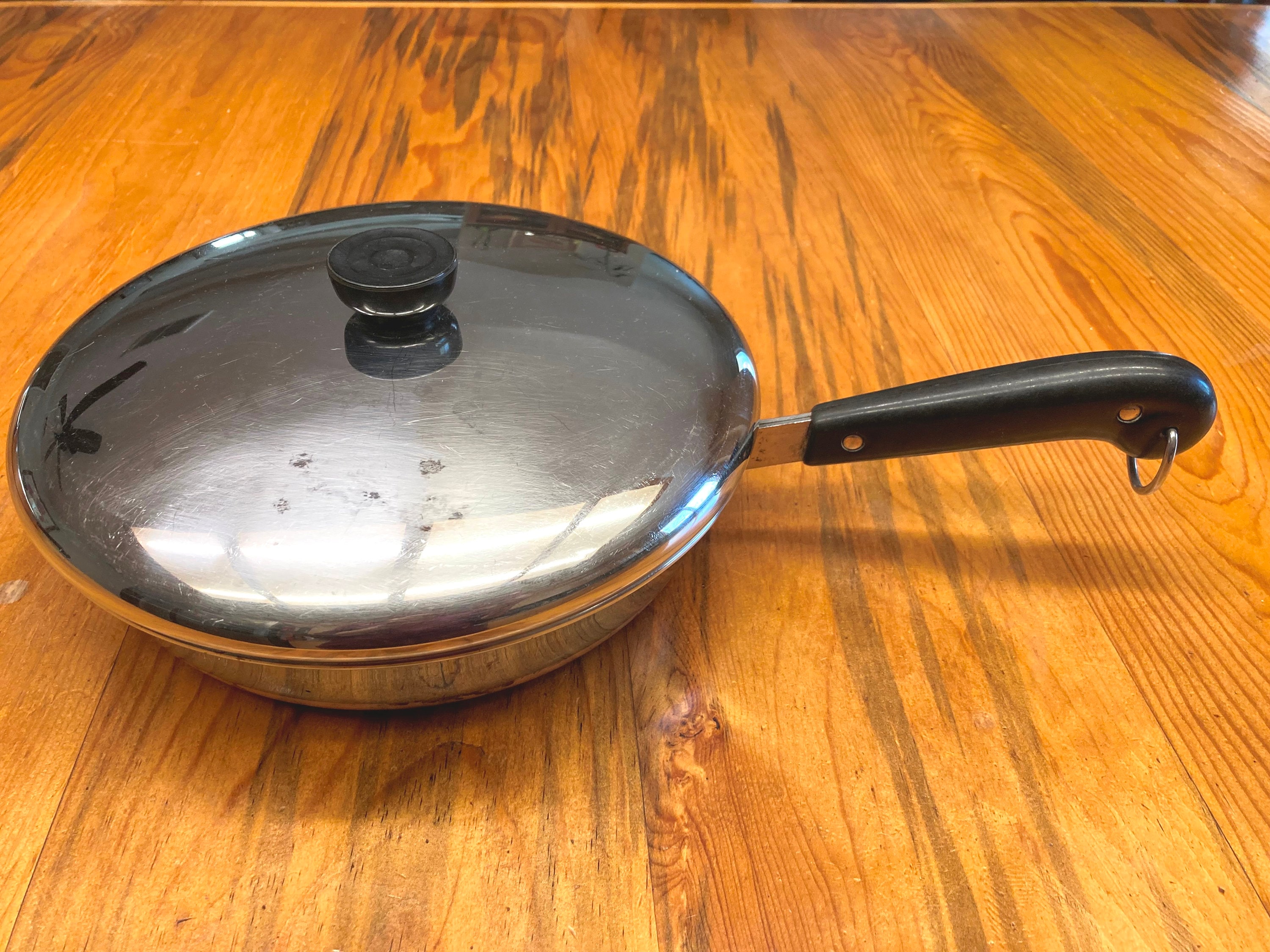 Revere Ware 12 Inch Skillet Fry Pan Tri-Ply Disc Bottom Lid Stainless Steel