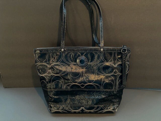 Leather Tote Bag Coach F19198 COACH Patent Leather Signature Handbag