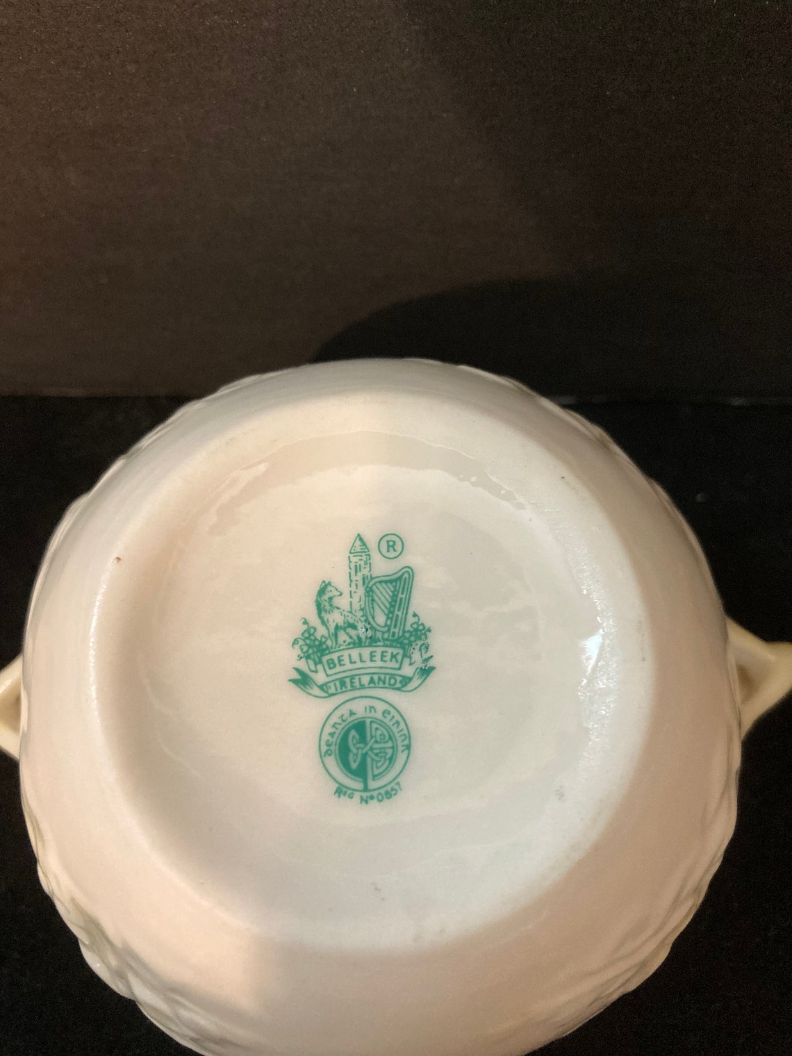 Belleek Ireland Porcelian Sugar Bowl Green Mark Etsy