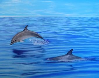 Dolphin sea pastel drawing