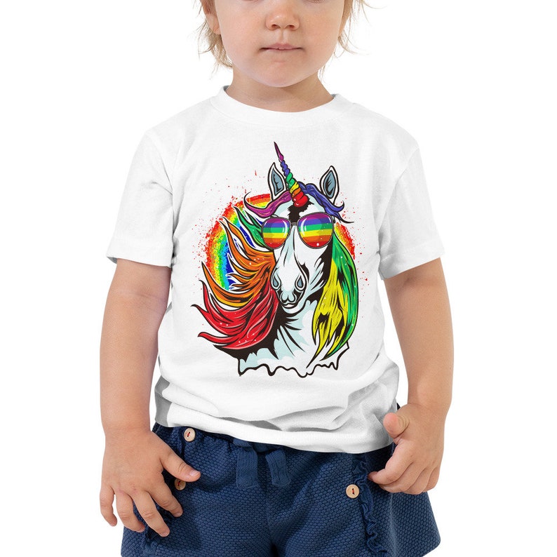 Kids Or Little Boys and Girls Rainbow Gay Pride Dabbing Unicorn Unisex Childrens Short Sleeve T-Shirt