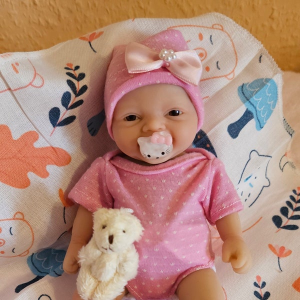Small 20cm/7" Full Body Real Soft Silicone Baby Doll  "Pink Luna"  Lifelike Mini Reborn Doll