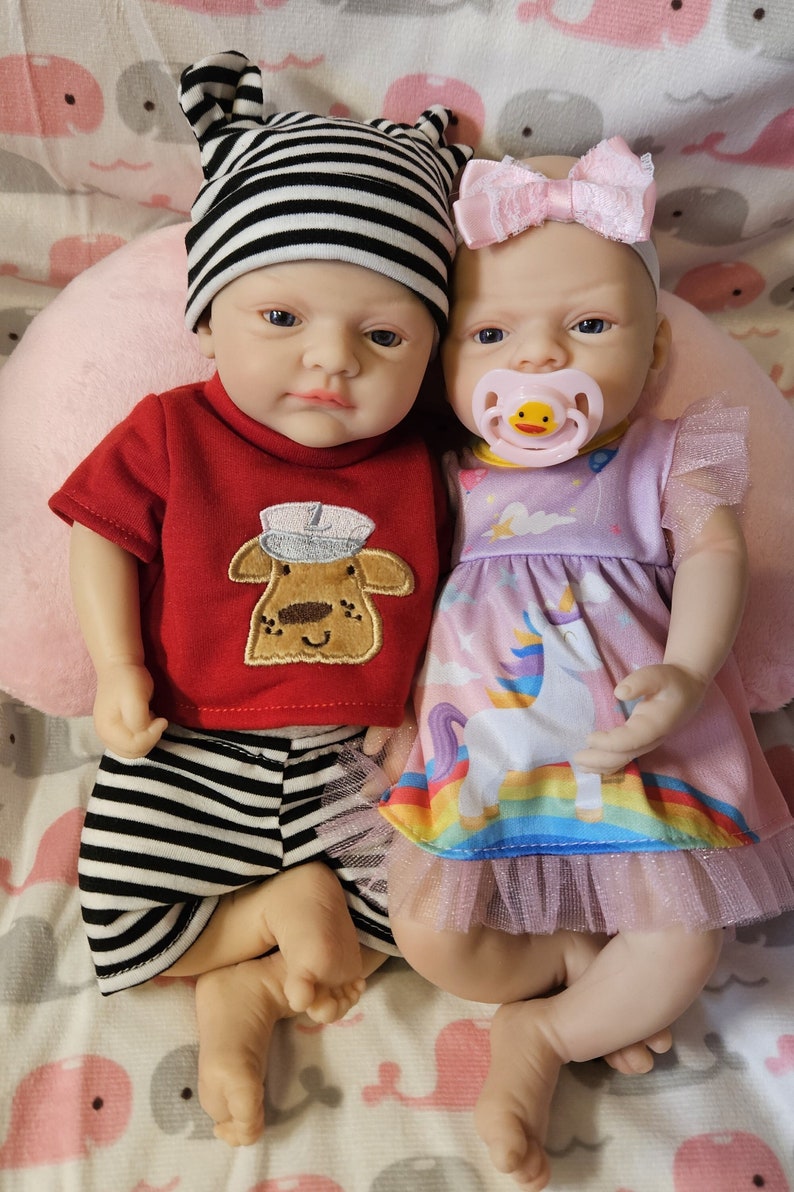 Micro Preemie Full Body Soft Silicone Baby Doll 12 inch/30cm Girl and boy Lifelike Reborn weighted Twin, both doll