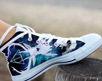 Harry Potter, Harry Potter Shoes, Harry Potter White High Top, Harry Potter Custom Converse, Harry Potter Custom Shoes