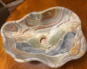 Lavabo de ónix tallado a mano – Lavabo de piedra natural de una sola pieza