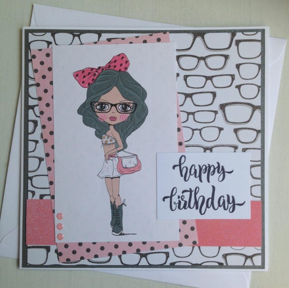 Items similar to Handmade Fashion Girl Birthday Card, Teen Girl
