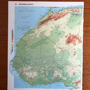 Africa & Northern Africa map, vintage 1978 book page from atlas, vintage map excellent condition, Algeria Ghana Mali Morocco Nigeria Liberia