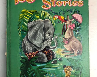 100 Animal Stories, by Virginia Cunningham, Illustrations by Dorothea J. Snow, 1947, Whitman Publishing, vintage green hardcover book