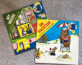 Set of 2 Richard Scarry books: My House & On Vacation, 1976, vintage paperback