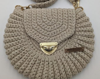 Beige crochet purse, Small crossbody bag, round crochet bag, Unique handmade gift for her