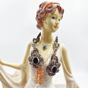 Long drop dangling vintage marcasite onyx  Downton Abbey silver 20&#39;s flapper wedding bridal Art Deco jewelery long earrings
