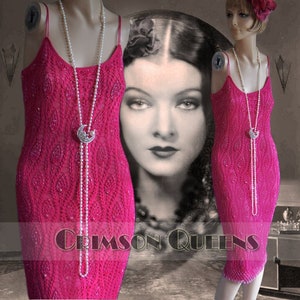 Vintage Crochet Downton Abbey 1920's 30's garden cocktail party magenta pink day dress size UK 10 US 6 image 5