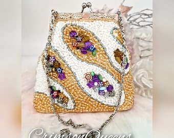 Art Deco beaded bag Flapper gold beaded bag 1920s beaded bag gold beaded bag with embellished  stones