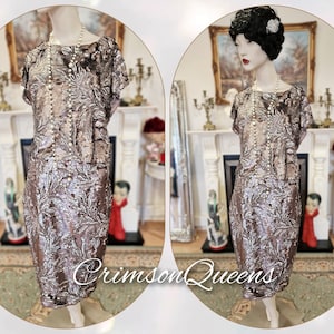 1920s dress Art Deco flapper Charleston gold  dress Gatsby vintage sequined shell evening occasion dress suit dress size UK 10 US 6