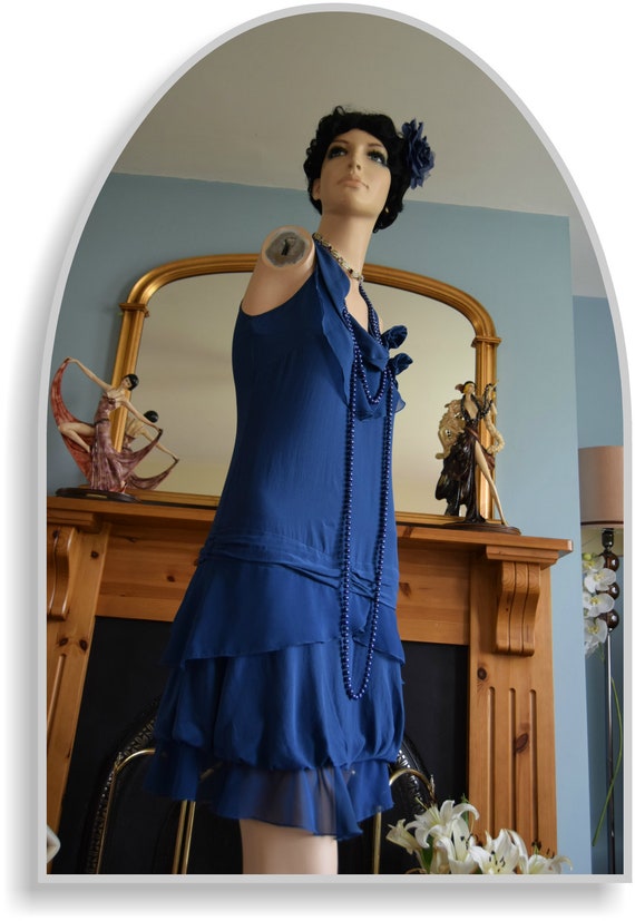 Vintage Midnight Blue Pastel Silk Romantic So Fem… - image 5