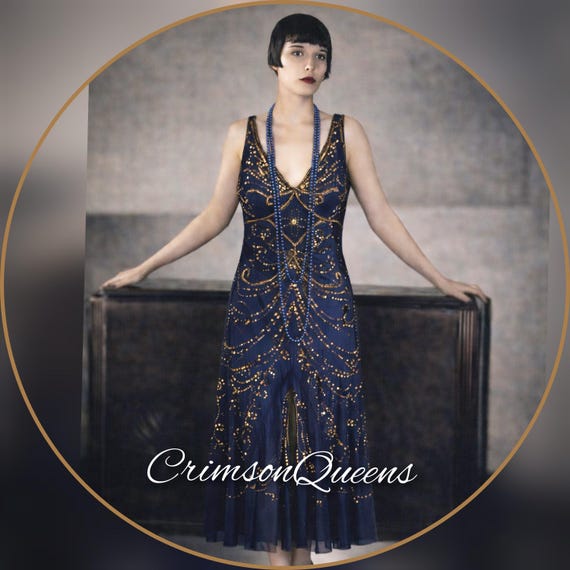 Art Deco dress Flapper dress Downton Abbey dress 1920s dress Blue Great Gatsby dress Beaded Vintage dress Size UK 16 US 12 Art Deco dress Flapper dress Downton Abbey dress 1920s dress Blue Great Gatsby dress Beaded Vintage dress Size UK 16 US 12