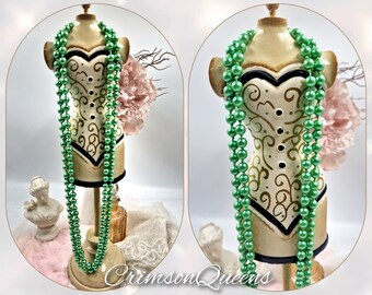 Charmante vintage lange ketting met groene glazen kraal uit de jaren 1920, echte flaplengte: 1,5 meter lang