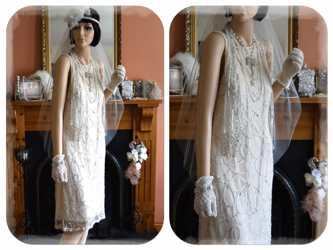 Flapper Wedding 1920s Dress Great Gatsby Art Deco Bride Dress Flapper