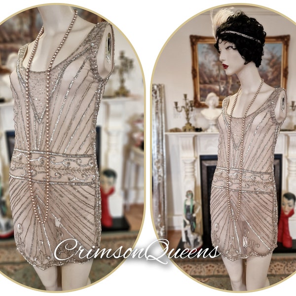 1920s dress flapper dress flapper mesh dress Great Gatsby dress 1920s Mesh dress Vintage Beaded dress UK 8  US 4