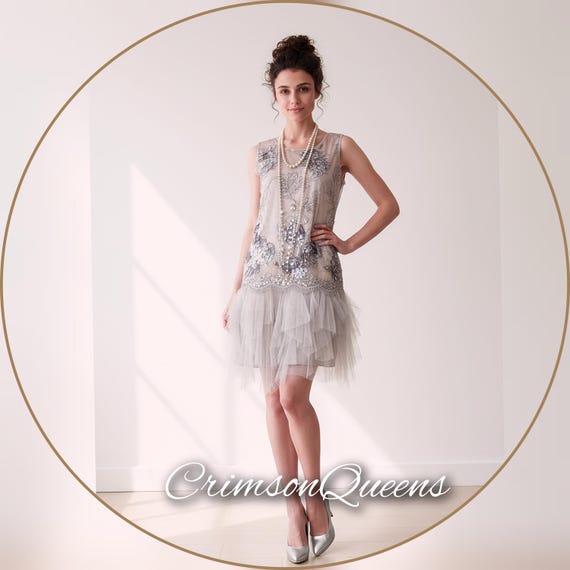 sachin and babi light blue dress Vintage Great Gatsby 1920s Pale Pink Frilled Lacy Beaded Flapper Style Dress 1920s Beaded Embellished Dress UK 10 US 6