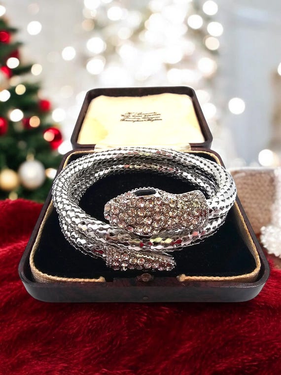 Statement Silver Snake chunky bracelet Cuff Art D… - image 1