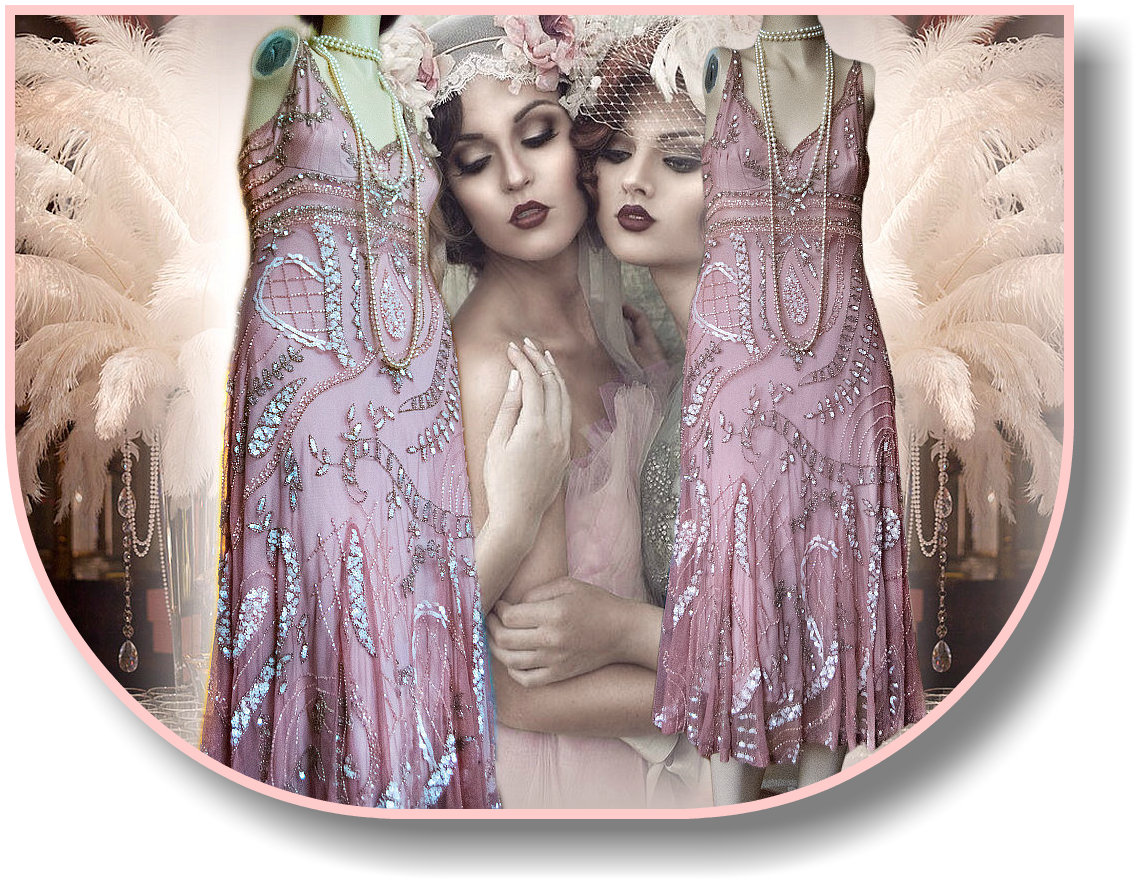 Image of Art Deco Downton Abbey Vintage S Embellished Beaded Dusty Pink Floral Dress Evening Gown Size Uk   Us