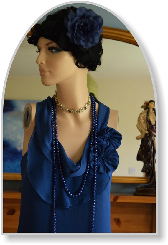 Vintage Midnight Blue Pastel Silk Romantic So Fem… - image 8