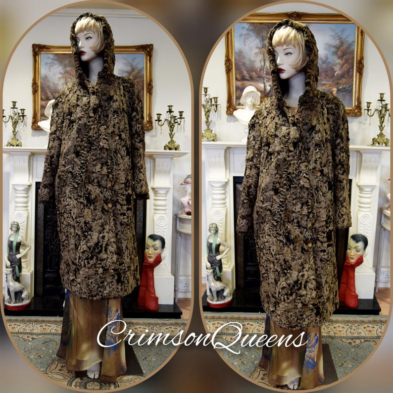 Vintage Art Deco 1920s style real authentic soft mix of browns karakul lamb Persian Afghan Astrakhan fur coat size UK 14 US 10 loose fit image 7