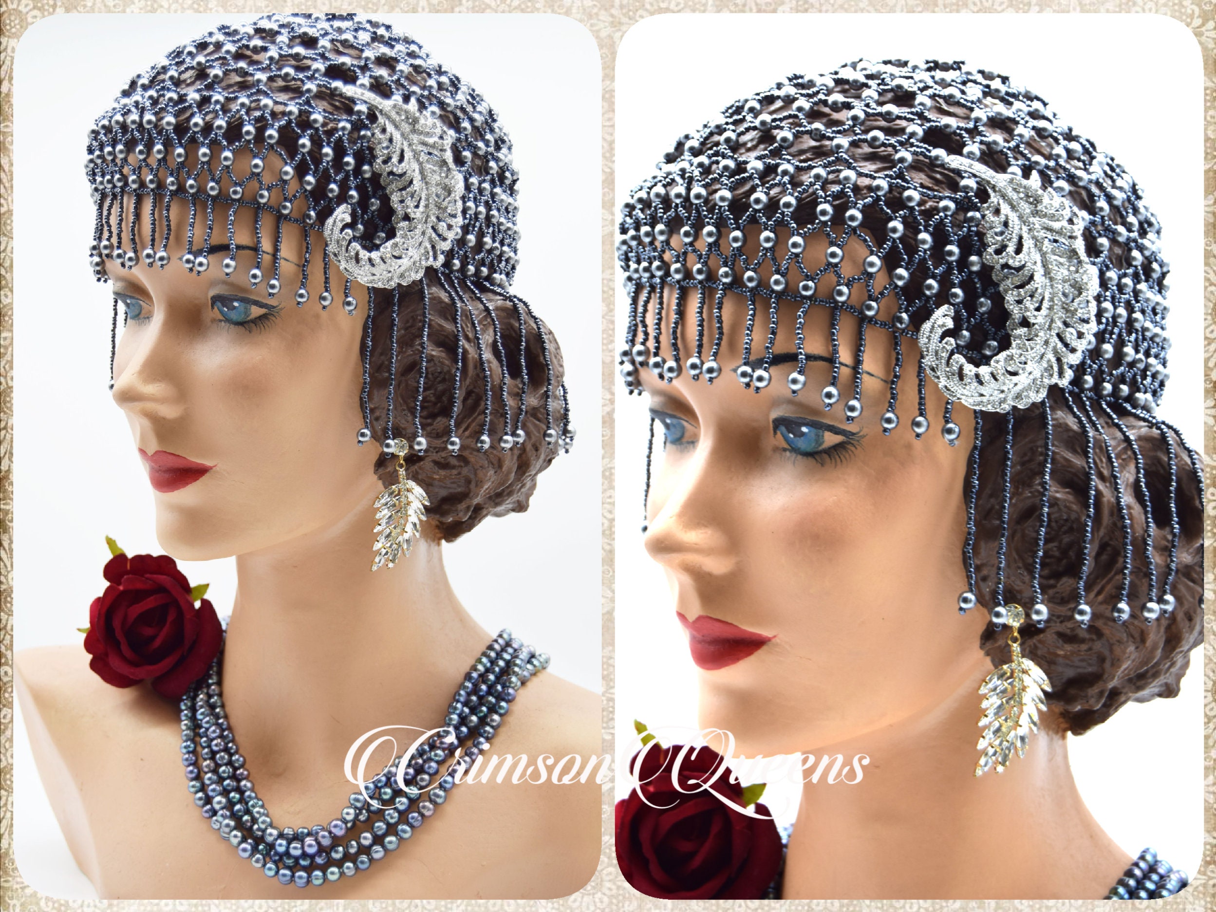 1920 Oriental Silver Beaded Headpiece Cap 1920s Great Gatsy - Etsy Australia