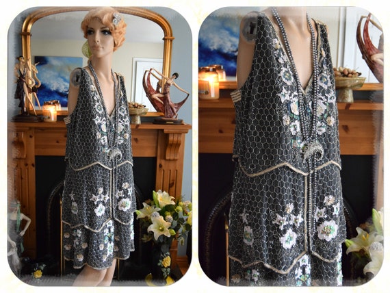 1920s dress Art Deco dress Flapper bead dress Gre… - image 3