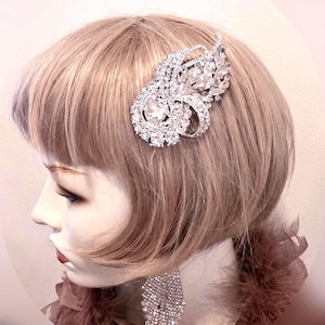 Art Deco Vintage Great Gatsby 1920s crystal rhninestone Art Deco swirl abstract statement silver wedding comb headpiece