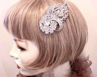 Art Deco Vintage Great Gatsby 1920s crystal rhninestone Art Deco swirl abstract statement silver wedding comb headpiece