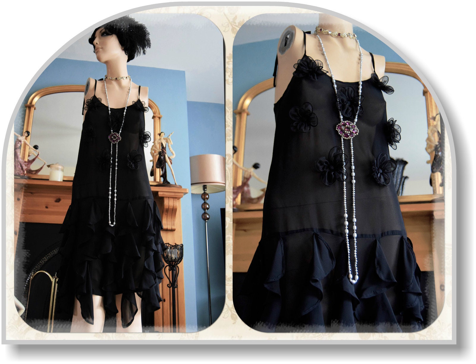 Image of Art Deco Sheer 's Vintage Flapper Ruched Dress Size Uk  Us