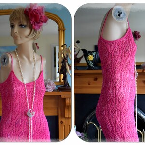 Vintage Crochet Downton Abbey 1920's 30's garden cocktail party magenta pink day dress size UK 10 US 6 image 4