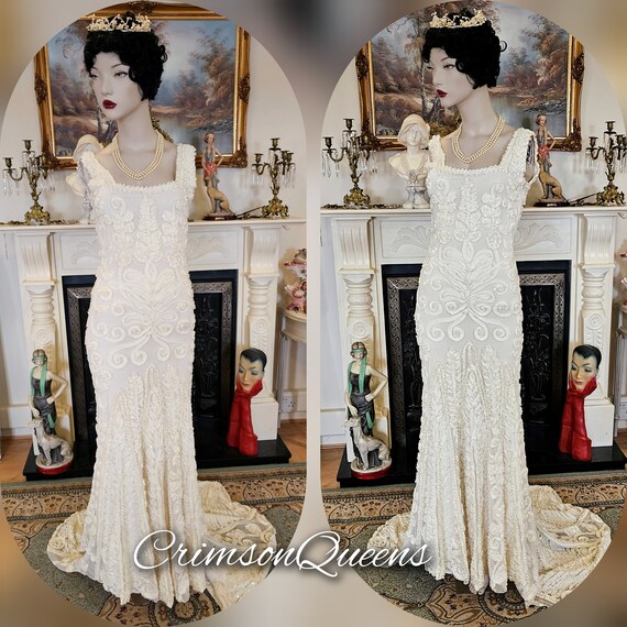 Robe de mariee en soie creme mariee mariage art deco vintage des annees 1920 des annees 1930 Great Gatsby charleston taille UK 8 US 4 Etsy France