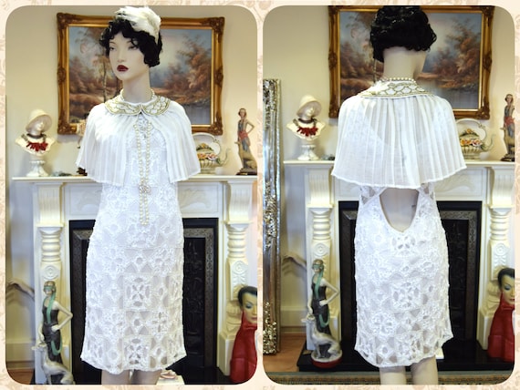 Flapper Wedding 1920s Dress Great Gatsby Art Deco Bride Dress Flapper Bride Vintage Beaded White Dress Size UK 8 10 14 US 4 6 Small Etsy Canada