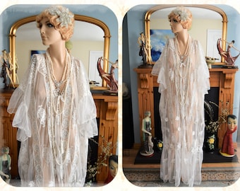 Vintage 1920s kaftan dress bohemian gypsy hippy boho wedding white wedding dress size UK 18 20 22 US 14 16 18