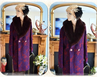 Art Deco flapper coat 1920s coat vintage original Biba Art deco 1920s pink purple leopard Animal print opera  fur coat size UK 6 US 2