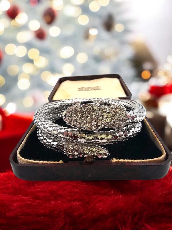 Statement Silver Snake chunky bracelet Cuff Art D… - image 2