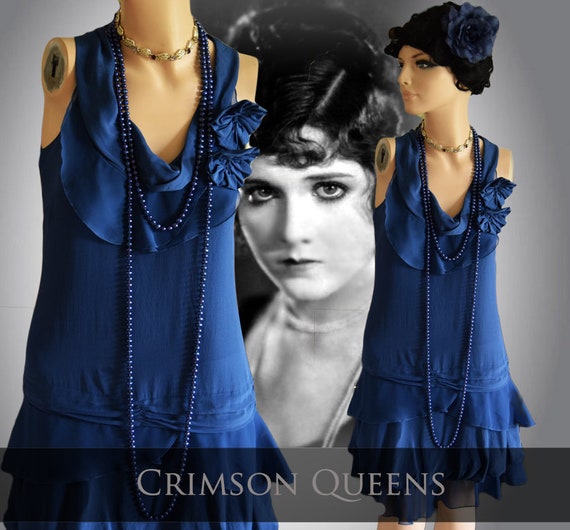 Vintage Midnight Blue Pastel Silk Romantic So Fem… - image 1