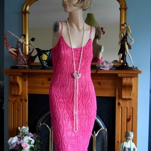 Vintage Crochet Downton Abbey 1920's 30's garden cocktail party magenta pink day dress size UK 10 US 6 image 2