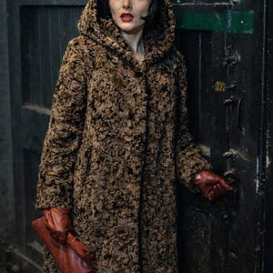 Vintage Art Deco 1920s style real authentic soft mix of browns karakul lamb Persian Afghan Astrakhan fur coat size UK 14 US 10 loose fit image 3
