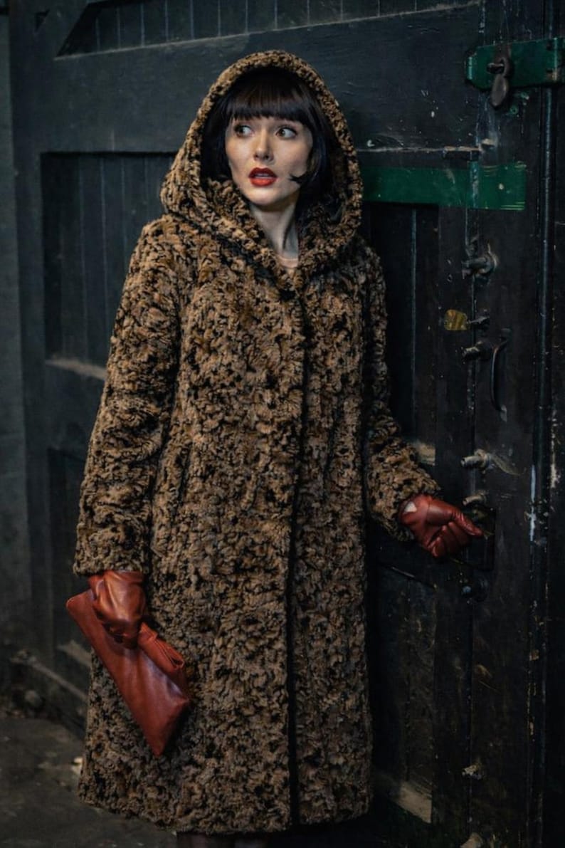 Vintage Art Deco 1920s style real authentic soft mix of browns karakul lamb Persian Afghan Astrakhan fur coat size UK 14 US 10 loose fit image 3